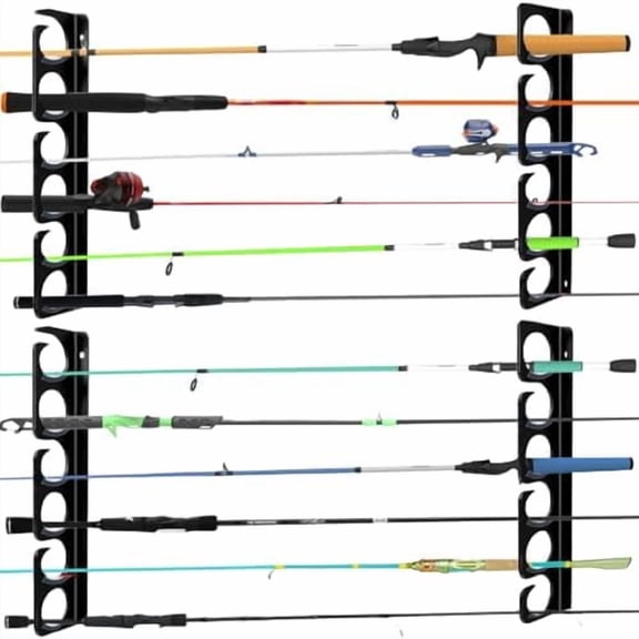 Fishing Rod Rack Pole Wall or Ceiling Storage Holder Hook Keeper Display Hanger Organizer Mount for Garage, Cabin Storeroom Porch and Basement Poles Holds 12 Rods Heavy Duty Metal safe