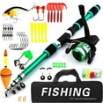 thumbnail image 1 of Fishing Rod and Reel Combo, 70 Inch Telescopic Casting Rod Pole with Spincast Reel, Tackle Box and Hooks Lures Swivels Carry Bag, Portable Fishing Gear Set for Beginners, Green, 1 of 12