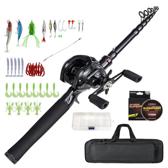 Fishing Rod & Reel Combo Set Portable Telescopic 180cm/210cm with Spinning Reels Bait and Hook Accessories Saltwater Fishing Tackle Bag & Case