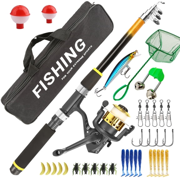Fishing Rod and Reel Combos Set, 2.1m/6.8ft Rod with Bait & Hook & Landing Net, All in One Set for First-Time Fisherman , for River Lake Small Fish