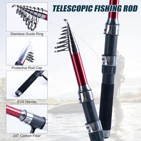 Fishing Rod and Reel Combos-Telescopic Fishing Pole Spinning Reel with Carrier Bag, Telescopic Rod Reel Kit for Travel Saltwater Freshwater Gear Gifts for Men
