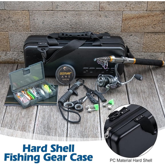 Fishing Rod and Reel Combos-Telescopic Fishing Pole Spinning Reel Lures Set with PC Hard Shell Suitcase, Telescopic Rod Reel Combo Kit for Starter Travel Saltwater, Gifts for Men