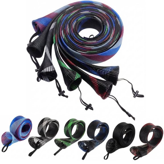 Fishing Rod Sock 6 PCS Fishing Rod Sleeve Rod Cover Braided Mesh Rod Protector Pole Gloves Fishing Tools for Spinning Fishing Rod,Casting Rod,Musky Rod, Ice Rod, Fly Rod, Spey Rod