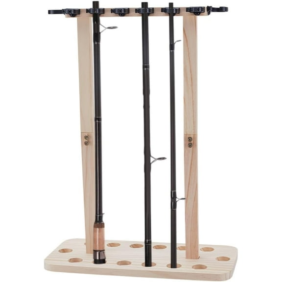 Fishing Rod Storage Racks Holds Up to 14 Rods Wood Floor Stand Fishing Pole Holders for DIY Wall Garage Ceiling Mount Portable Fishing Rod Organizer for DIY Reels and Accessories