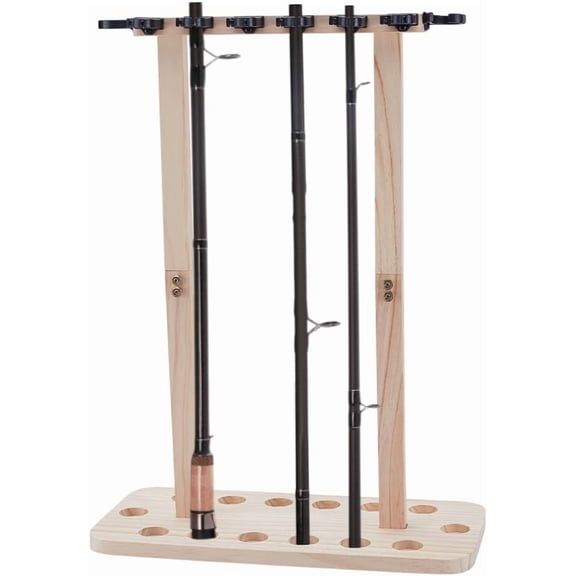 Fishing Rod Storage Racks Holds Up to 14 Rods Wood Floor Stand Fishing Pole Holders for DIY Wall Garage Ceiling Mount Portable Fishing Rod Organizer for DIY Reels and Accessories