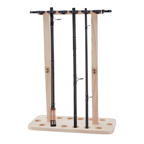 Fishing Rod Storage Racks Holds Up to 14 Rods Wood Floor Stand Fishing Pole Holders for Wall Garage Ceiling Mount Portable Fishing Rod Organizer for