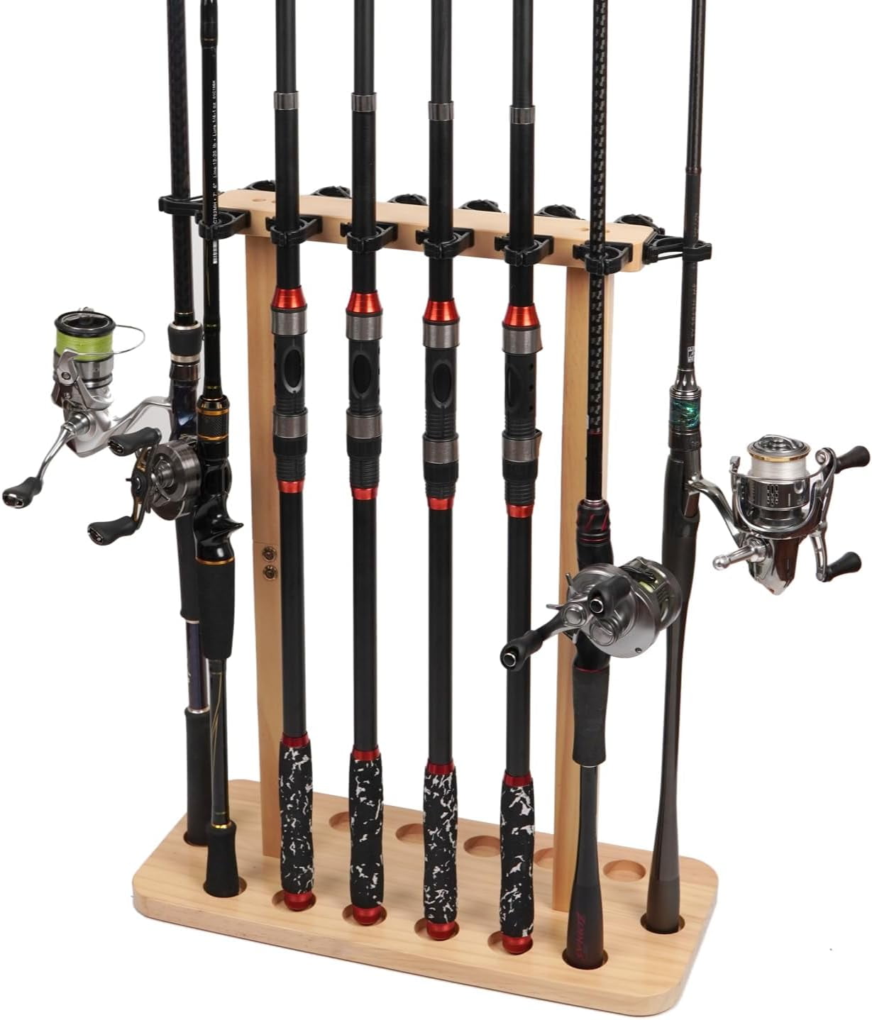 Fishing Rod Storage Racks, Taotique 100% Wood Floor Stand Fishing Pole Holders for Garage of 14 Rods or Combos