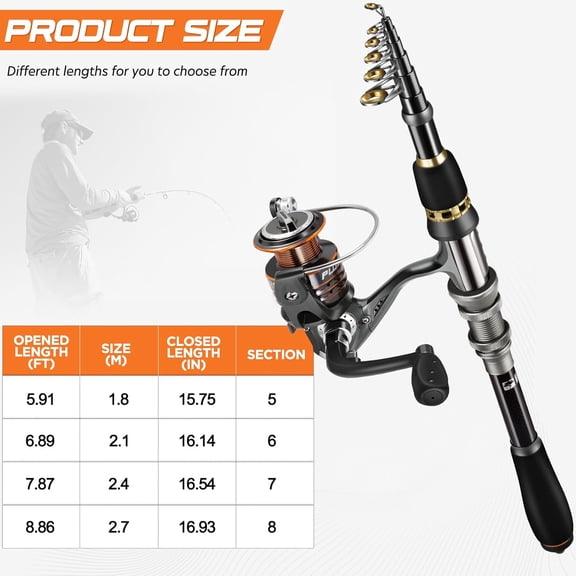 Fishing Rod, Telescopic Fishing Rod and Reel Combo, Collapsible Travel Fishing Pole Rod Starter Kit