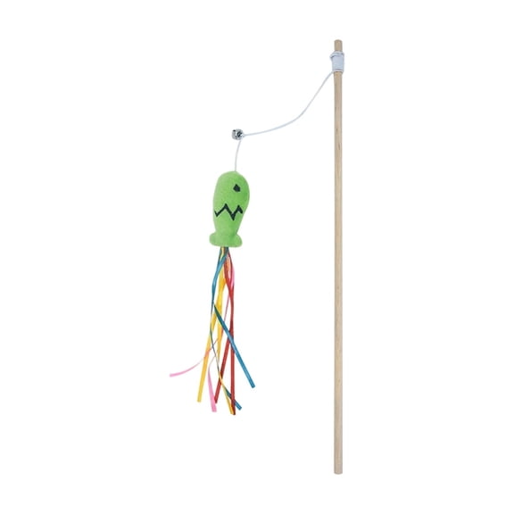 Fishing Rod Wooden Rod Cats Teaser Mint Colorful Fish Cats Toy Long Rod Cats Self-Entertainment And Boredom-Relieving Toy