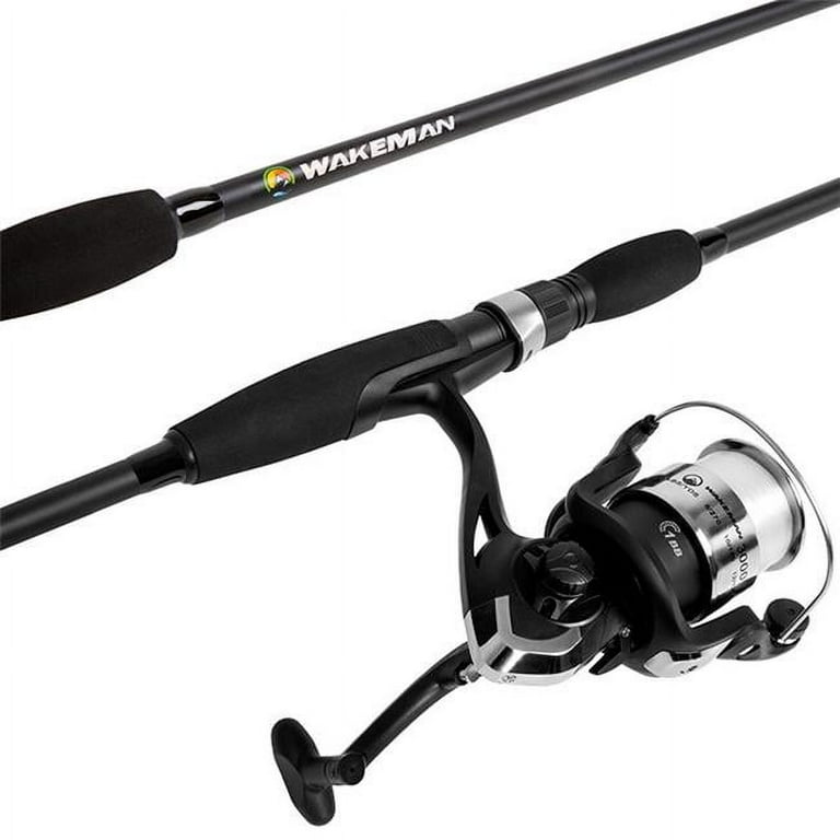 Fishing Rod and Reel Combo Spinning Reel Fishing Pole Fishing Gear for Bass  and Trout Fishing Black ? Lake Fishing Strike Series by Wakeman 