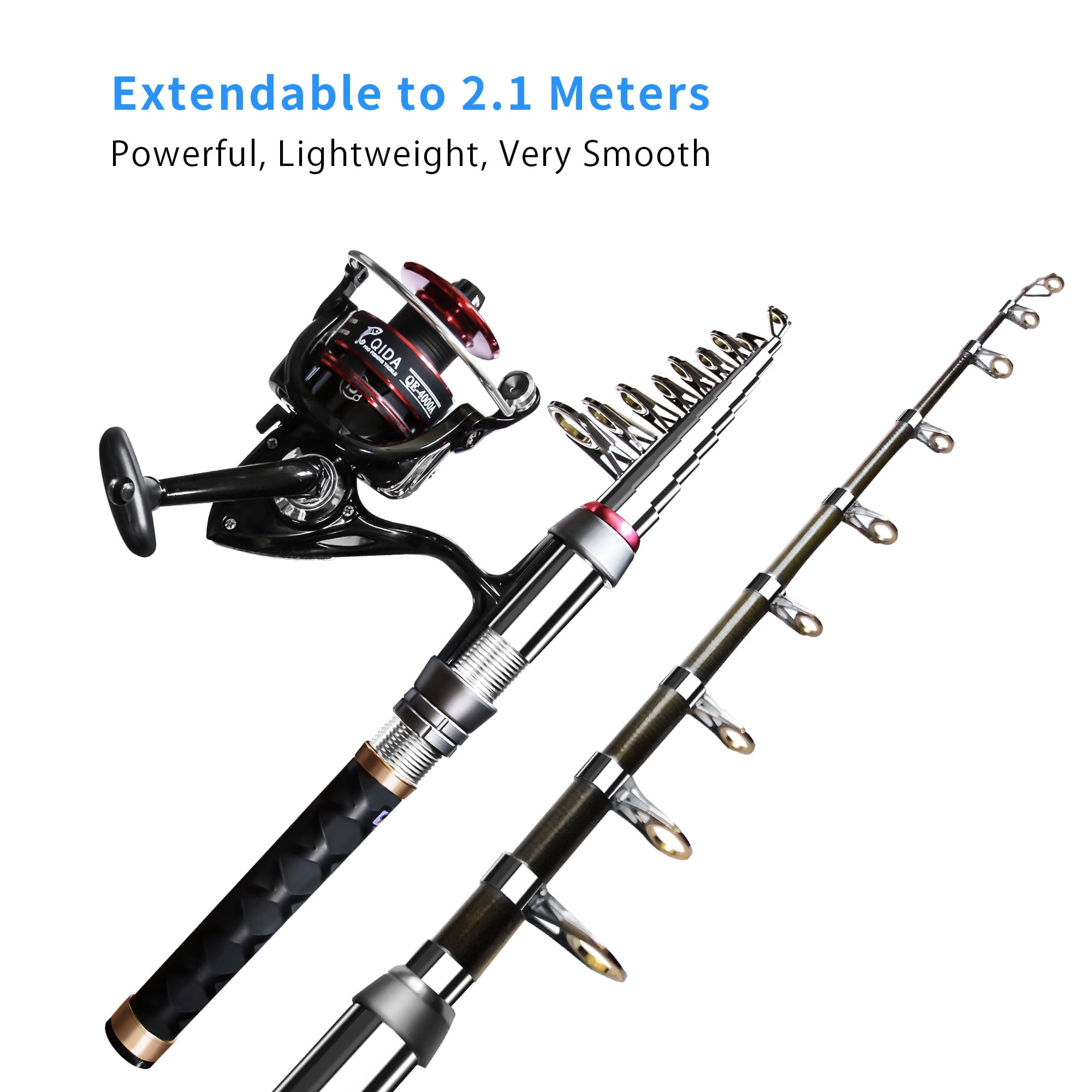 Fishing Rod and Reel Combo 7ft Ambidextrous, Portable Fishing Pole Kit with Spinning Reel, Lures, Line, Carrier Bag for Adult Teens Beginner