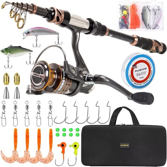 Fishing Rod and Reel Combos - Carbon Fiber Telescopic Fishing Pole - Spinning Reel 12 +1 Shielded Bearings Stainless Steel BB
