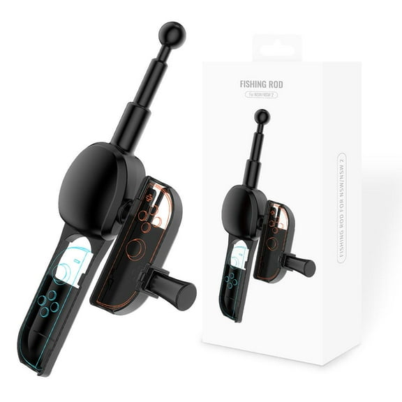 Fishing Rod for Nintendo Switch 2 with for Joy-Con Adapter - Rotary Design, Interchangeable Handles, Shaft Reinforcement, Black, ABS, 36 x 18 x 6cm