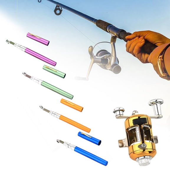 Fishing Rod with Pocket Size Pen Style 8.07 Inch Aluminum Alloy Mini Telescoping Fishing Rod Portable for Outdoor Fishing