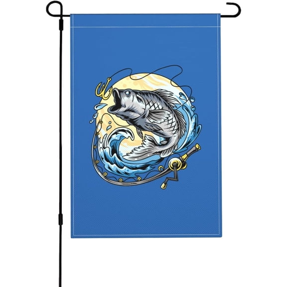 Fishing Rods And Fish Garden Flag 12x18 Inch Double Sided Burlap Small Outdoor Indoor Yard Welcome Decor