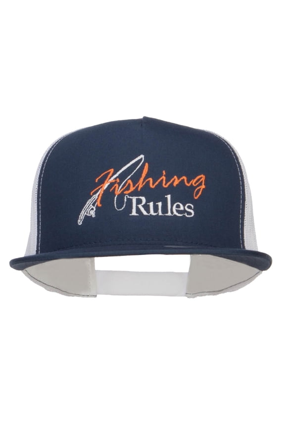 Fishing Rules Embroidered Snapback Mesh Cap - Navy White OSFM