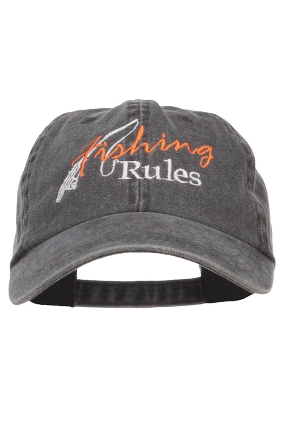 Fishing Rules Embroidered Washed Cap - Black OSFM