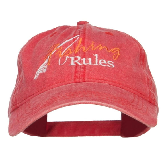 Fishing Rules Embroidered Washed Cap - Red OSFM