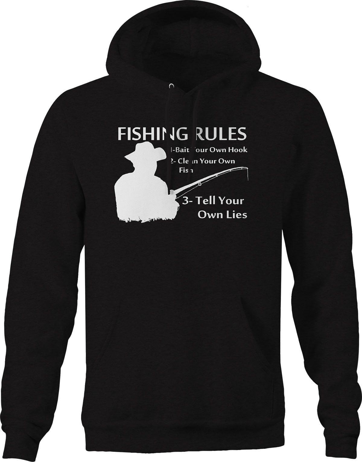 Fishing Rules Hoodie for Big Men 3XL Black