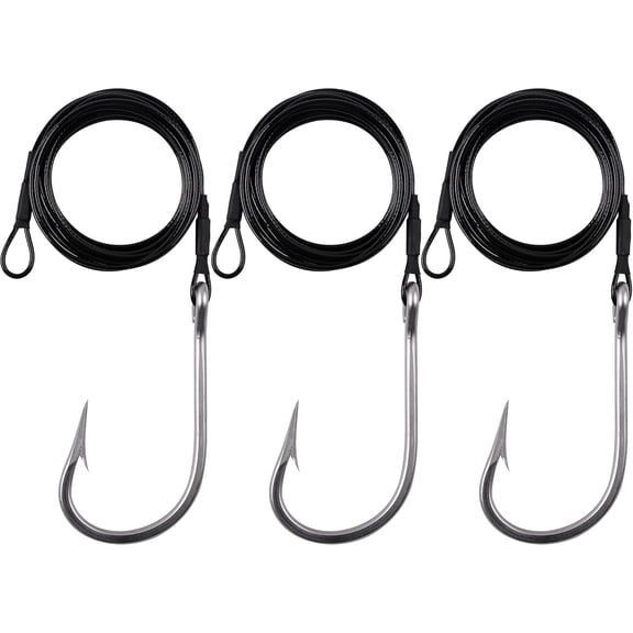 Fishing Shark Hook Rigs, 3pcs Surf Fishing Rigs Stainless Steel Wire Leader with Tuna Hooks Big Game Deep Sea Gear for Shark Tuna Halibut