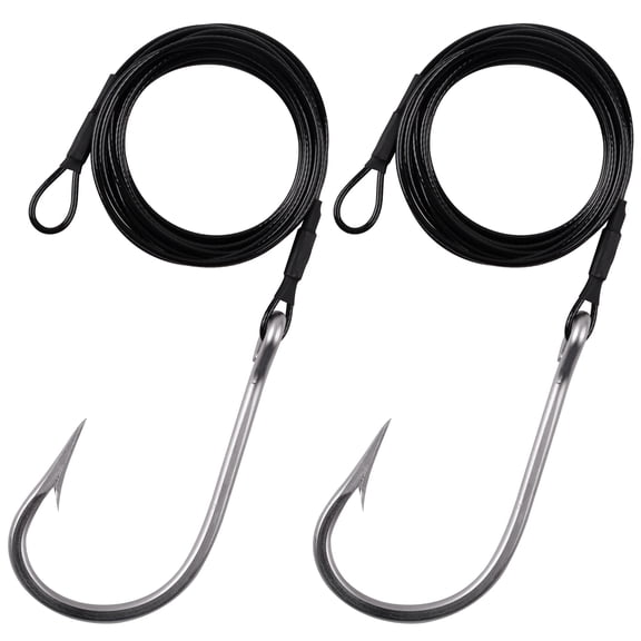Fishing Shark Rig, 2pcs Surf Fishing Leader Rigs with Tuna Shark Hooks Stainless Steel Cable Leader Wire Rig Deep Sea Fishing Hooks Big Game Leader Rig for Shark Tuna Toothy