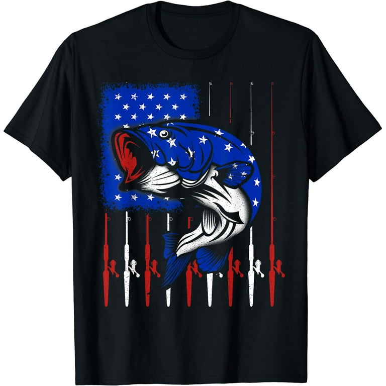 Fishing Shirt For Men Women American Flag USA Bass Fish T-Shirt 