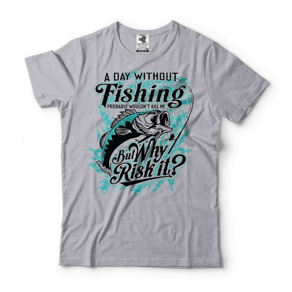 Fishing Shirt Funny Fishing Shirt A Day Without Fishing Tee Fishing Joke Shirt Fathers Day Gift (Large Grey)