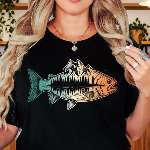 Fishing Shirt Mountain Trout Graphic Tee Outdoorsman Lake Fishing T Nature Angler Gift Cam