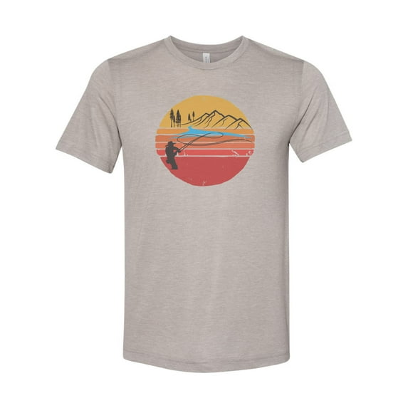 "Fishing Shirt, Sun Down, Fly Fishing Shirt, Trout Fishing Shirt, Unisex Fishing Tee, Soft Bella T, Sublimation, Fishing Apparel, Colorado, Heather Stone, XL"