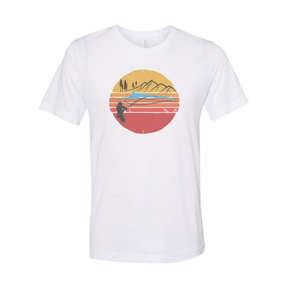 "Fishing Shirt, Sun Down, Fly Fishing Shirt, Trout Fishing Shirt, Unisex Fishing Tee, Soft Bella T, Sublimation, Fishing Apparel, Colorado, White, XL"