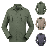 Fishing Shirt for Men Convertible Long Sleeve Work Shirt Quick Dry Tactical Shirt with Pockets Breathable Mesh for Hiking Travel