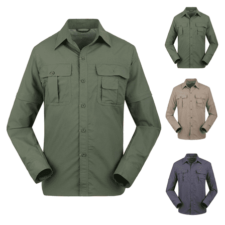 Fishing Shirt for Men Convertible Long Sleeve Work Shirt Quick Dry Tactical Shirt with Pockets Breathable Mesh for Hiking Travel