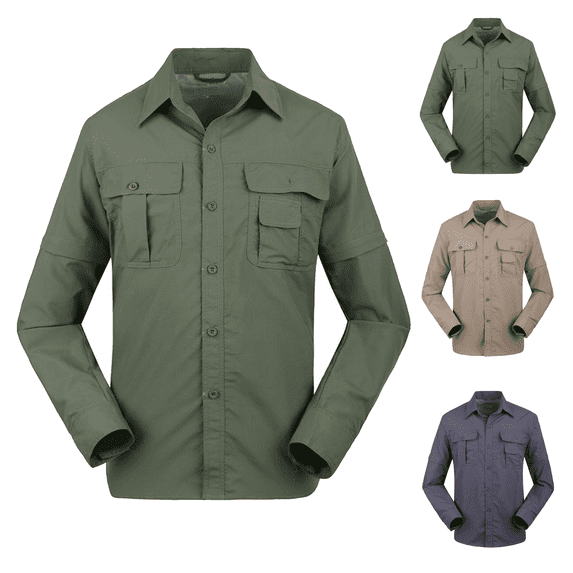 Fishing Shirt for Men Convertible Long Sleeve Work Shirt Quick Dry Tactical Shirt with Pockets Breathable Mesh for Hiking Travel