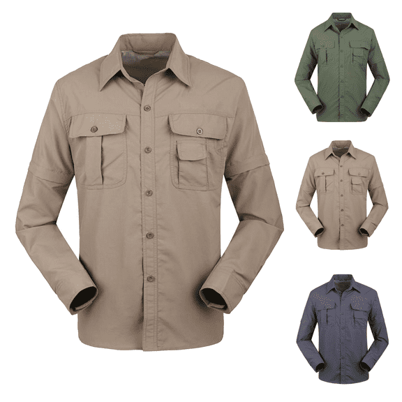 Fishing Shirt for Men Convertible Long Sleeve Work Shirt Quick Dry Tactical Shirt with Pockets Breathable Mesh for Hiking Travel