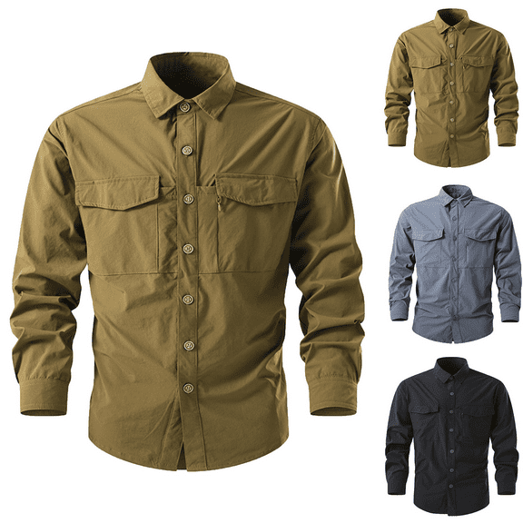 Fishing Shirt for Men Long Sleeve Button Down Work Shirt Quick Dry Tactical Shirt with Pockets Breathable for Hiking Travel
