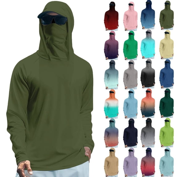 Fishing Shirt with Hood Cooling Hoodies Hooded Shirt Uv Casual Summer UPF 50+ Uv Rash Guard Army Green S