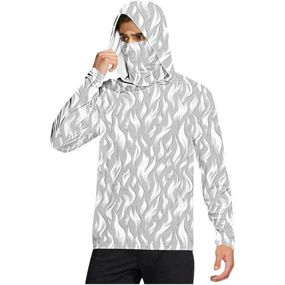 Fishing Shirts for Men, Mens Hooded Sun Shirt with Mask Long Sleeve UPF 50+ Rash Guards Cooling Light Breathable Hoodies Hiking Swimming Running UV Sun Protection Clothes with Pockets
