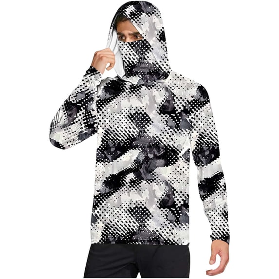 Fishing Shirts for Men, Mens Hooded Sun Shirt with Mask Long Sleeve UPF 50+ Rash Guards Cooling Light Breathable Hoodies Hiking Swimming Running UV Sun Protection Clothes with Pockets