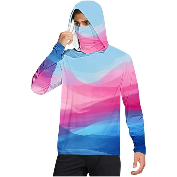 Fishing Shirts for Men, Mens Hooded Sun Shirt with Mask Long Sleeve UPF 50+ Rash Guards Cooling Light Breathable Hoodies Hiking Swimming Running UV Sun Protection Clothes with Pockets