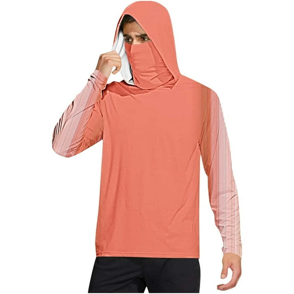 Fishing Shirts for Men, Mens Hooded Sun Shirt with Mask Long Sleeve UPF 50  Rash Guards Cooling Light Breathable Hoodies Hiking Swimming Running UV Sun Protection Clothes with Pockets