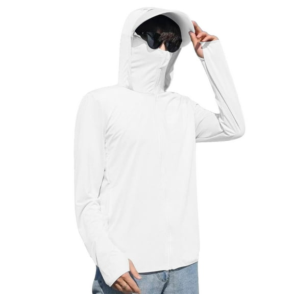 Fishing Shirts for Men, Mens Hooded Sun Shirt with Mask Long Sleeve UPF 50+ Rash Guards Cooling Lightweight Hoodies Athletic Stretch Quick Dry Top Hiking Swimming Running UV Protection Shirts