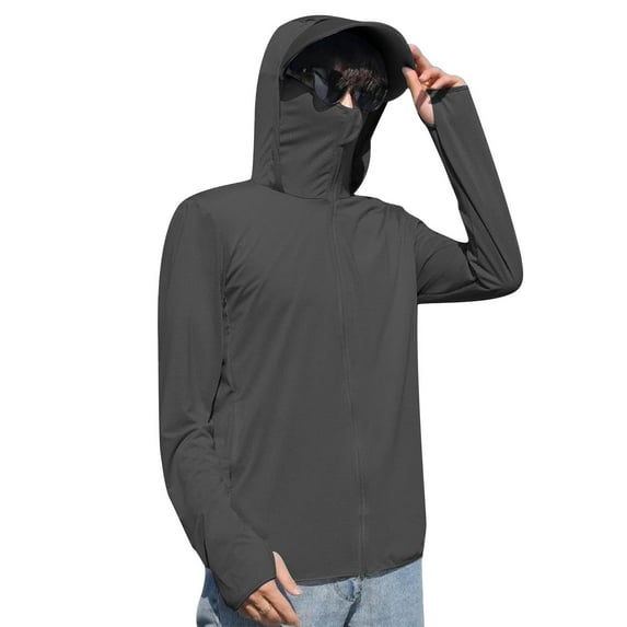 Fishing Shirts for Men, Mens Hooded Sun Shirt with Mask Long Sleeve UPF 50+ Rash Guards Cooling Lightweight Hoodies Athletic Stretch Quick Dry Top Hiking Swimming Running UV Protection Shirts