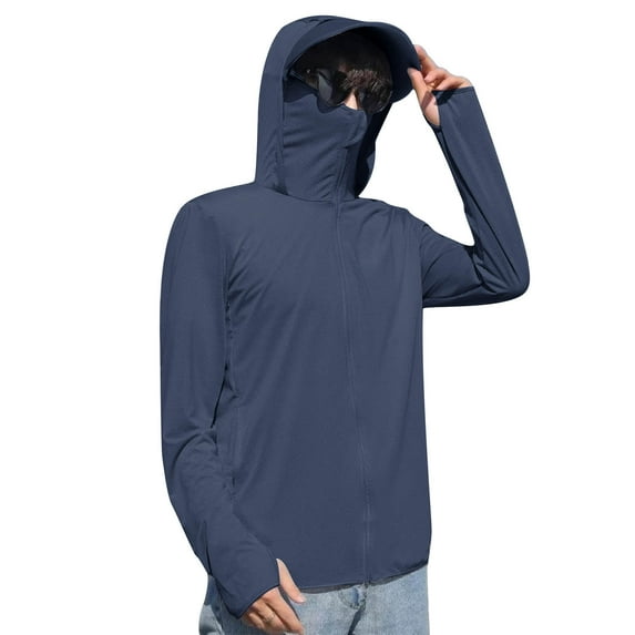 Fishing Shirts For Men, Mens Hooded Sun Shirt With Mask Long Sleeve UPF 50+ Rash Guards Cooling Lightweight Hoodies Hiking Swimming Running UV Protection Shirts