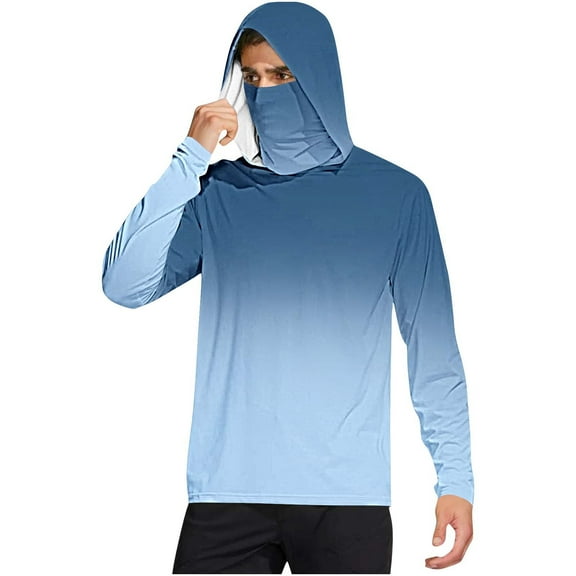 Fishing Shirts For Men, Mens Hooded Sun Shirt With Mask Long Sleeve UPF 50 Rash Guards Cooling Lightweight Hoodies Hiking Swimming Running UV Sun Protection Clothes