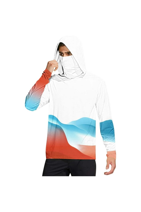 Fishing Shirts For Men, Mens Hooded Sun Shirt With Mask Long Sleeve UPF 50+ Rash Guards Cooling Lightweight Hoodies Hiking Swimming Running UV Sun Protection Clothes
