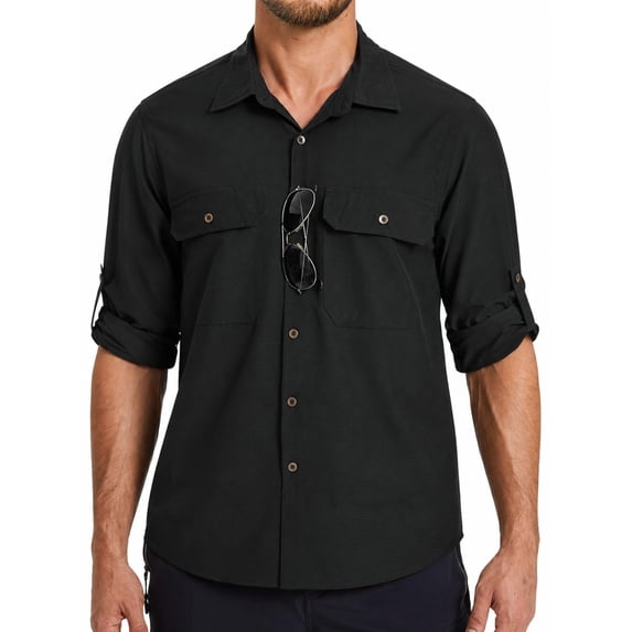 Long Sleeve Fishing Shirts Safari Outdoor Work Black Shirt Quick Drying Hiking Lightweight Button Down Shirts