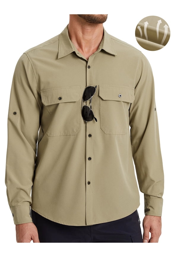 Men Fishing Shirts Long Sleeve Safari Shirt Outdoor Hiking Work Shirt Sun Protection UV UPF 50 Shirt