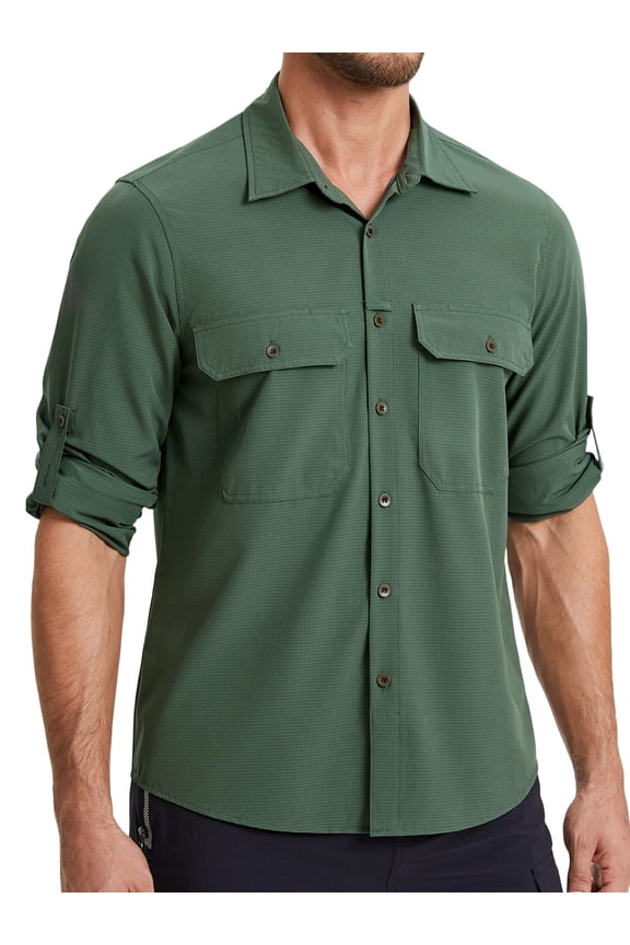 Men's Sun Protection Fishing Shirts Long Sleeve Travel Lightweight Shirts for Men UPF50+ Button Down Shirt
