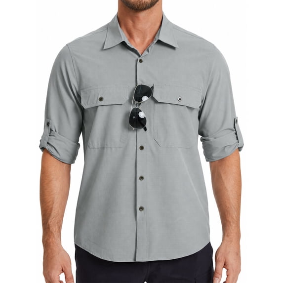 Mens Sun Protection Work Shirts Lightweight Long Sleeve Travel Fishing Hiking Shirt for Men Button Down Tops