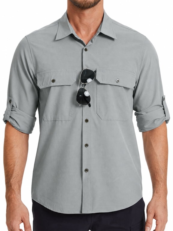 Mens Sun Protection Work Shirts Lightweight Long Sleeve Travel Fishing Hiking Shirt for Men Button Down Tops
